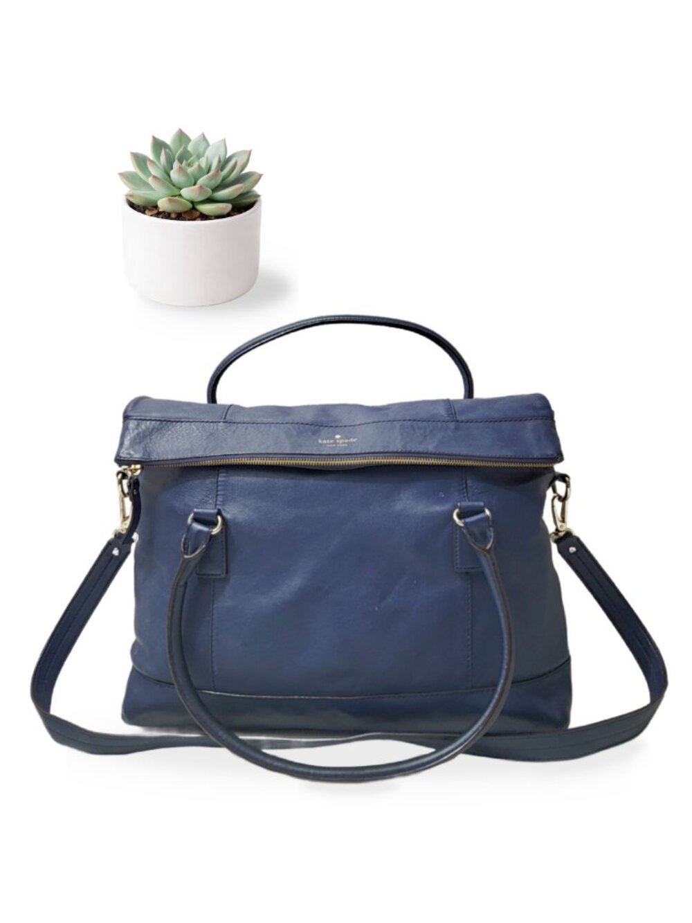 Kate Spade New York Navy Blue Leather Large Tote Weekender Travel Bag WKRU3251